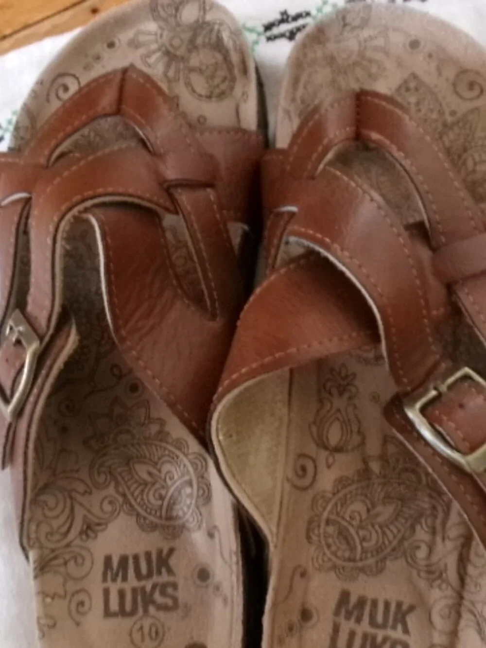 Muk lUKS SLIP ON SLIDE CORK SOLE SZ  10 BROWN SANDALS - Picture 3 of 5